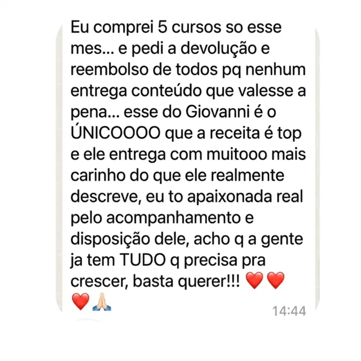 Comprei 5 cursos, só o do Giovanni entrega de verdade.
