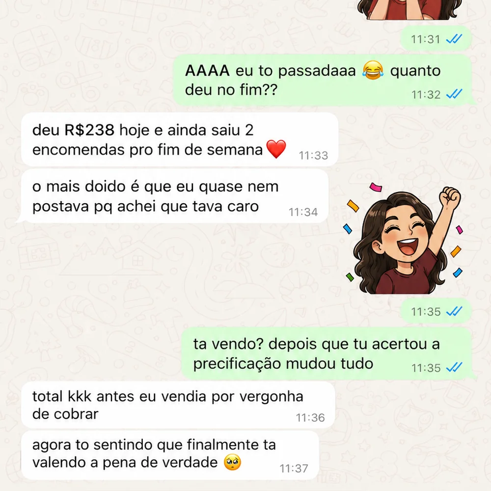 Postei 4 caixinhas no status e vendi tudo em 1 hora — R$238 num dia.